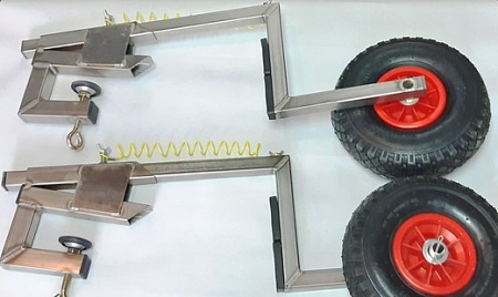 Транцевые колеса на струбцинах Спрут (24 Такта) из нержавеющей стали для надувных лодок НДНД