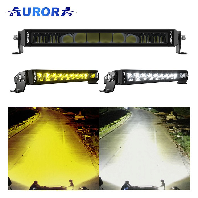 Светодиодная фара балка Аврора ALO-S6-20-R5H1 20", 300 ватт, 12 / 24 В с переключением белый и желтый комбинированный ближний / дальний свет, LED Aurora на квадроцикл, крышу автомобиля, лодку