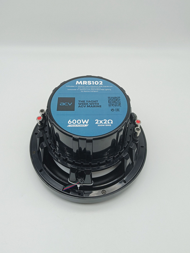 Сабвуфер водонепроницаемый ACV MARINE MRS102DLB (250 мм) 600 Вт, 10 дюймов, динамик с регулируемой RGB подсветкой, влагостойкая морская акустика для лодки катера яхты причала бассейна улицы