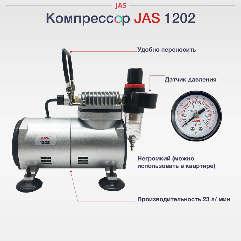 Аэрограф с компрессором "Мастер" (3 предмета JAS 1202, 1113, 1401)