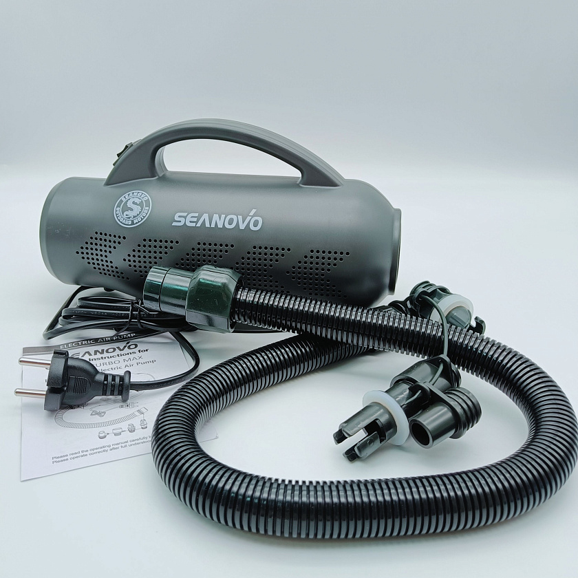 Электрический насос 220 Вольт HT-600 Seanovo TURBO MAX, 750 л/мин, 2 режима лодочный воздушный компрессор высокого давления для накачки лодки ПВХ в т.ч НДНД, РИБ, SUP-доски, байдарки, бассейна