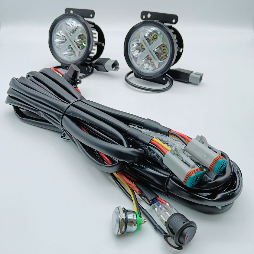 Комплект светодиодных фар Аврора Х (2 шт.) ALO-E-R4T3-P-RGB 40 ватт дальний свет 10 / противотуманная LED фара икс 12 24 В Aurora на квадроцикл, крышу автомобиля, стелс гепард и др. технику
