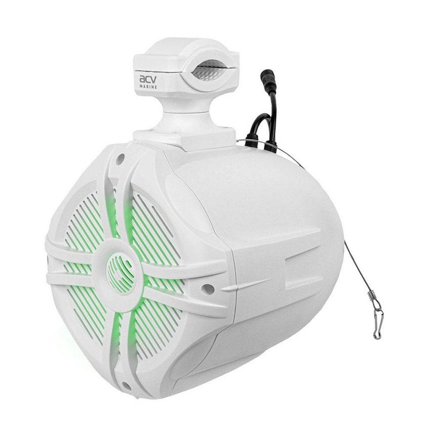 Подвесная морская акустика ACV MR61WL 200 Вт, 6,5'', RGB подсветка комплект корпусных динамиков 2 шт., влагостойкие колонки для лодки катера яхты водонепроницаемые 2-полосные, цв. белый