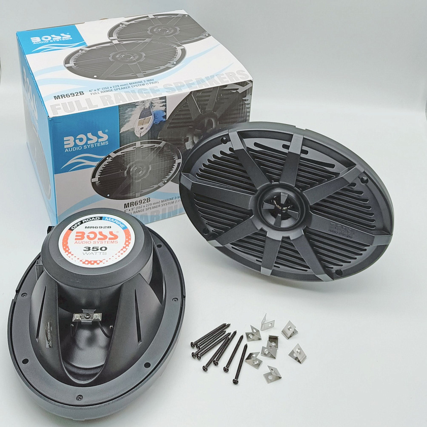 Морская акустика BOSS MR692B 350 Вт, овальные 6''x9'' комплект динамиков 2 шт, колонки для лодки, катера, яхты, мототехники, улицы водонепроницаемые 2-полосные всепогодные цв. черный