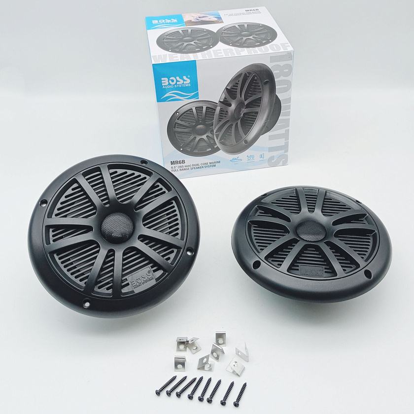 Морская акустика BOSS MR6B 180W, 6.5'', комплект динамиков 2 шт., колонки для лодки, катера, яхты водонепроницаемые 2-полосные, цв. черный