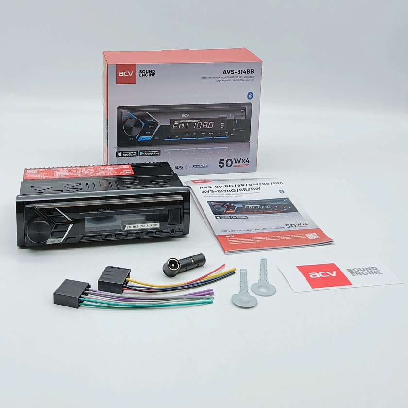 Магнитола в машину ACV AVS-814BB, 1 din, блютуз, USB/AUX/SD/FM/4*50 автомагнитола автомобильная 1 дин, цвет подсветки синий