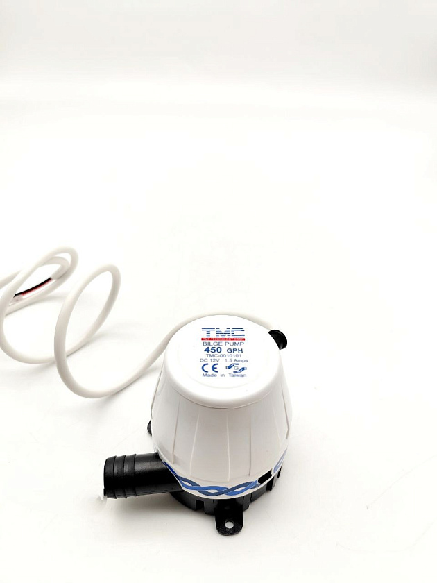 Помпа осушительная TMC 12 вольт, 450GPH (1703.25 л/час, высота 2 м) для лодки, катера, яхты (насос 12 В осушительный для откачки воды на судне / помпа водооткачивающая трюмная)