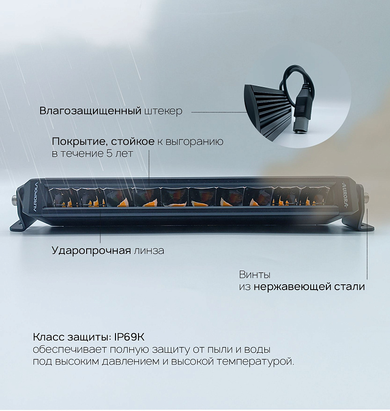 Светодиодная фара балка Аврора ALO-S6-10-R5H1 150 ватт белый и желтый комбинированный ближний / дальний свет, LED фара балка однорядная Aurora на квадроцикл, крышу автомобиля и др. технику
