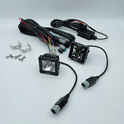 Комплект светодиодных фар Аврора (2 шт.) ALO-D3-2-P23-RGB, 30 ватт, 12 - 24 В, дальний свет 10 / противотуманная LED фара Aurora с подсветкой RGB на квадроцикл, крышу автомобиля, лодку и др. техник   