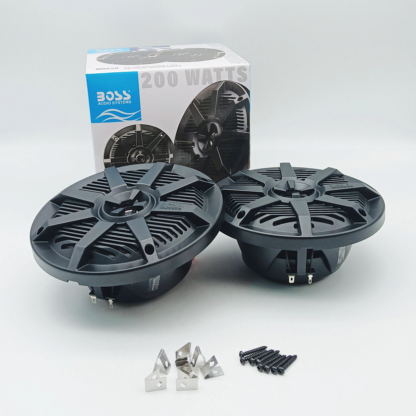 Морская акустика BOSS MR62B 200W, 6.5'', комплект динамиков 2 шт., колонки для лодки, катера, яхты водонепроницаемые 2-полосные, цв. черный