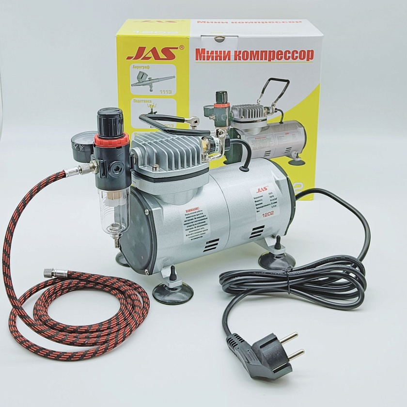 Мини компрессор для аэрографа JAS 1202 c регулятором давления воздуха