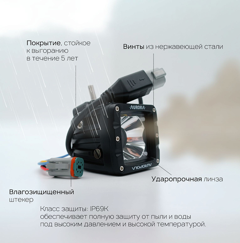 Светодиодная фара Аврора ALO-2-P23H1 30 ватт дальний белый + желтый свет 20 / LED фара 12 24 В Aurora на квадроцикл, крышу автомобиля и др. технику