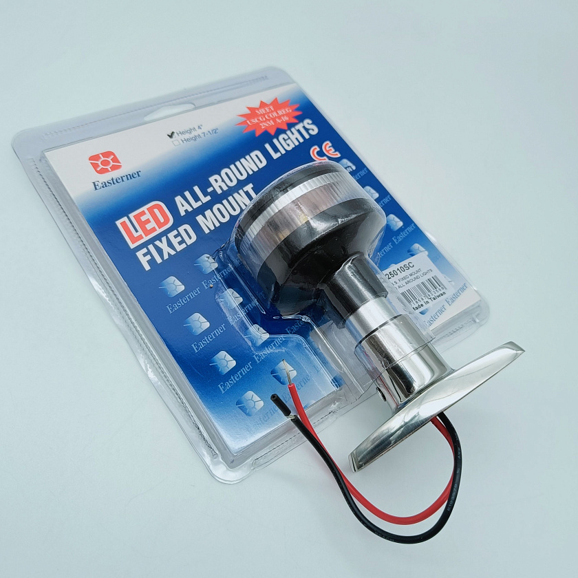 Светодиодный топовый огонь Easterner 12 В LED клотиковый на стойке 102 мм для лодки, катера, судна (круговой, стояночный, якорный) влагозащищенный