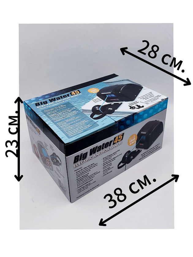 Лебедка якорная электрическая Big Water 45, с роульсом, для лодки (в т.ч. ПВХ), катера, электролебедка для якоря до 20 кг. (дистанционное управление, свободный сброс, светодиодная подсветка). Товар уцененный