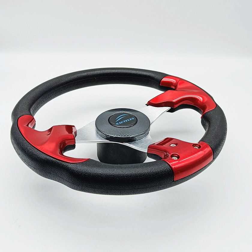 Руль Nautflex Premium (320 мм) для лодки / катера, рулевое колесо (штурвал) для дистанционного управления лодочным мотором, красный