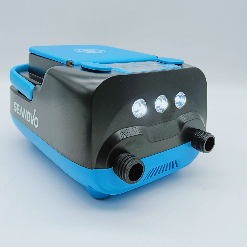 Аккумуляторный электрический насос Seanovo HT-999, 6000 mAh, 350 л/мин, 2 режима лодочный воздушный компрессор для накачки надувной лодки ПВХ в т.ч НДНД РИБ резиновой SUP-доски байдарки бассейна