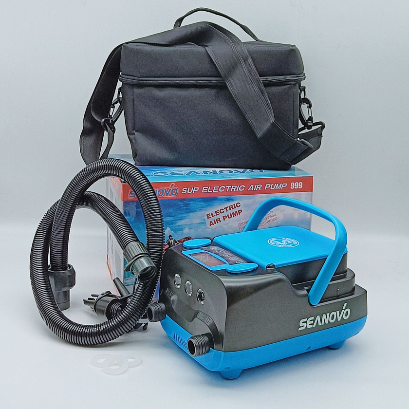 Аккумуляторный электрический насос Seanovo HT-999, 6000 mAh, 350 л/мин, 2 режима лодочный воздушный компрессор для накачки надувной лодки ПВХ в т.ч НДНД РИБ резиновой SUP-доски байдарки бассейна