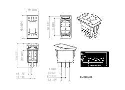 Кнопка AES (ON)-OFF-ON 12 В / 20А 4 pin с подсветкой для приборной панели бортовой сети лодки, катера, вездехода, клавиша переключатель для консоли 3-х позиционная с фикс. 1 положения   