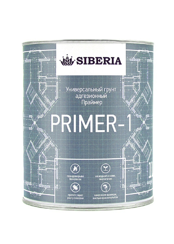 Адгезионная акриловая грунтовка для сложных поверхностей Siberia Primer-1 (цв. белый / 1 л. / до 8,5 кв. м.)