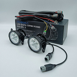 Комплект светодиодных фар Аврора Х (2 шт.) ALO-E-R4T3-E-RGB 40 ватт ближний свет 20 / противотуманная LED фара икс 12 24 В Aurora на квадроцикл, крышу автомобиля, стелс гепард и др. технику   