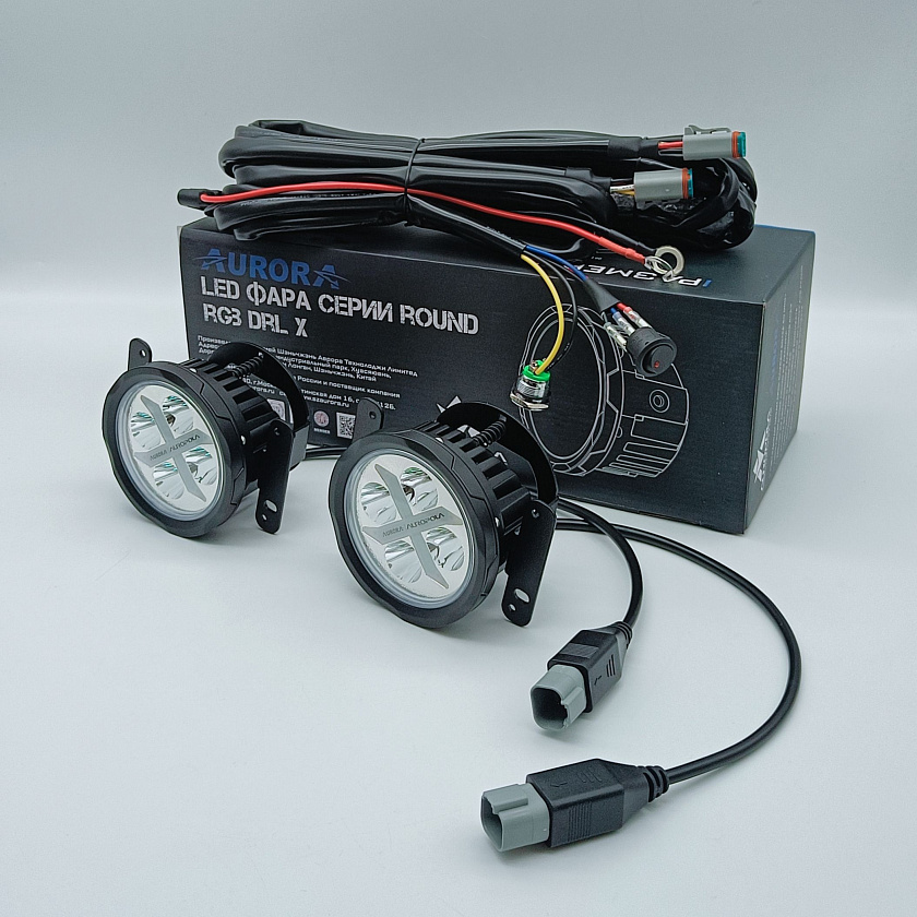 Комплект светодиодных фар Аврора Х (2 шт.) ALO-E-R4T3-E-RGB 40 ватт ближний свет 20 / противотуманная LED фара икс 12 24 В Aurora на квадроцикл, крышу автомобиля, стелс гепард и др. технику