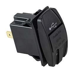 Разъем встраиваемый 12 В с 2-мя USB портами, врезной в консоль / панель приборов лодки, катера, яхты, вездехода, автомобиля, автодома и др., розетка USB   