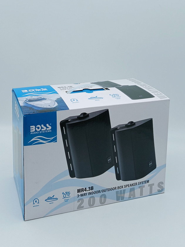 Подвесные колонки водонепроницаемые BOSS MR4.3B, 200 Вт, 3-х полосные, комплект корпусных динамиков 2 шт, влагостойкая морская акустика для лодки катера яхты причала бассейна улицы
