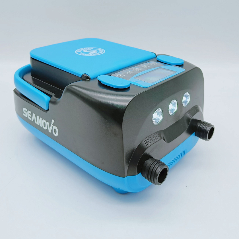 Аккумуляторный электрический насос Seanovo HT-999, 6000 mAh, 350 л/мин, 2 режима лодочный воздушный компрессор для накачки надувной лодки ПВХ в т.ч НДНД РИБ резиновой SUP-доски байдарки бассейна