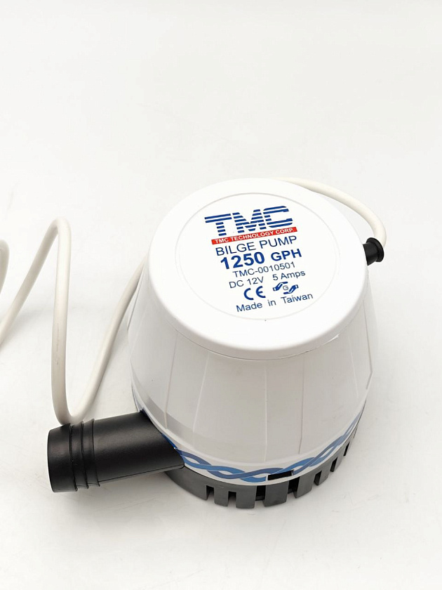 Трюмная помпа осушительная TMC 12 вольт, 1250GPH (4731.25 л/ч), для лодки, катера, яхты (насос 12 В осушительный для откачки воды на судне / помпа водооткачивающая)