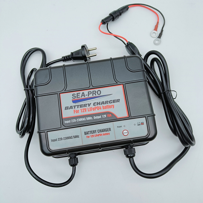 Зарядное устройство SEA-PRO ТЕ4-0264А (1х12В LiFePo4) морского исполнения для тяговых / сервисных аккумуляторов LiFePo4, 1 выход на 12 вольт для лиферных / литиевых батарей (АКБ) ток заряда 1х10A