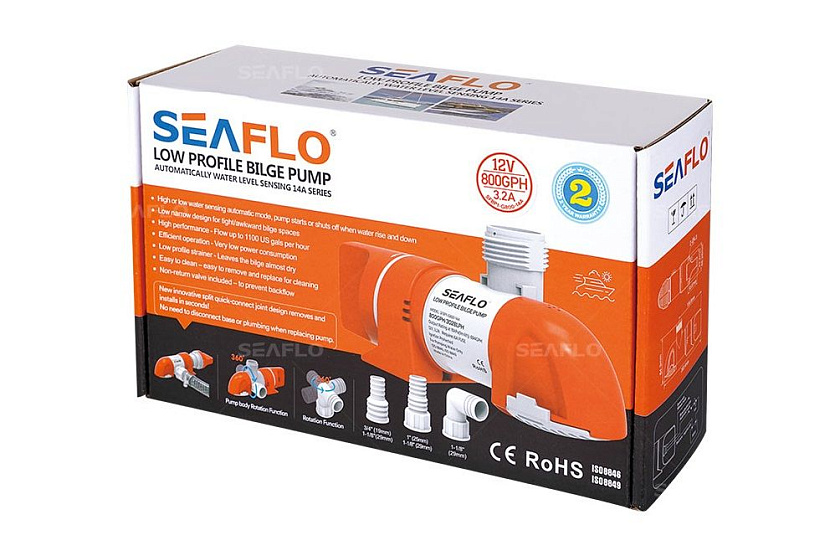 Помпа трюмная автоматическая SeaFlo 1100 GPH (4140 л/час) 12 вольт электрическая для откачки воды осушительная, для лодки / катера / яхты водооткачивающая, насос 12 В водяной горизонтальный